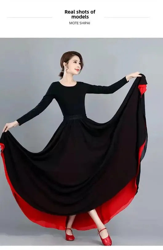 High-Waisted Chiffon Dance Skirt Two-Sided Double Layer Large Wide Skirt 540 Degrees Skirt 8 Meters Long Dress Xinjiang Dance