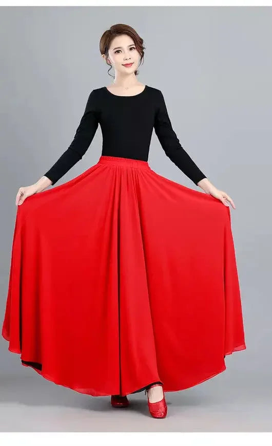 High-Waisted Chiffon Dance Skirt Two-Sided Double Layer Large Wide Skirt 540 Degrees Skirt 8 Meters Long Dress Xinjiang Dance