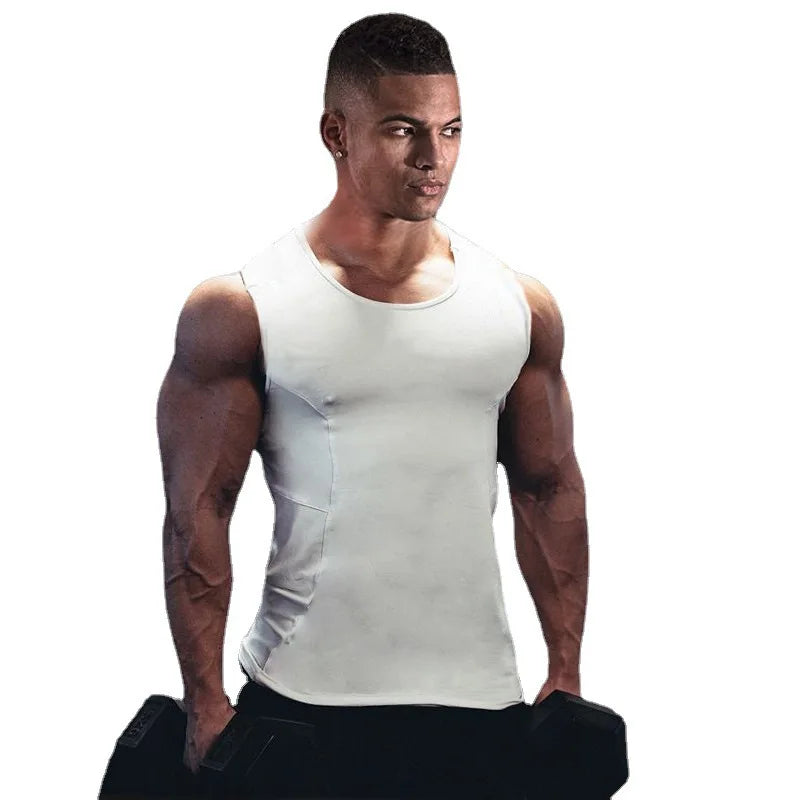 Men's Summer Tank Top Compression Sleeveless Shirt Gym Fitness Running Vest Quick Dry Workout Bodybuilding Sports Tight Clothing