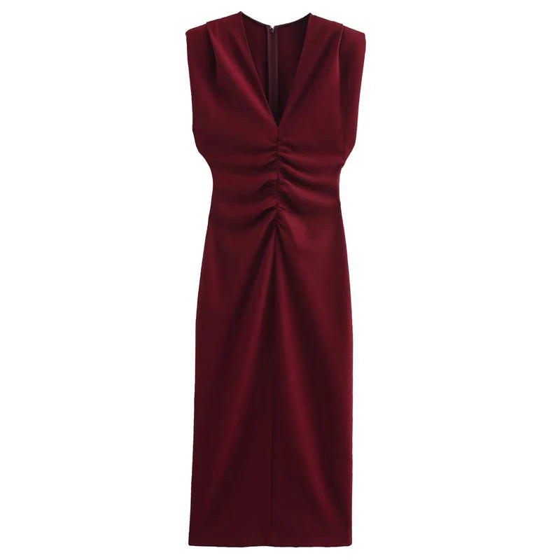 TRAF Women's Red Dress Summer Dresses 2025 Elegant Party Dresses Casual Evening Prom Dress Ruffled Sleeveless Vestido Long Dress