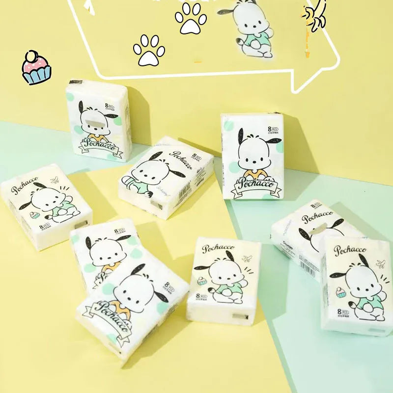 Kawaii Hello Kitty Handkerchief Paper Cartoon Sanrio Pochacco Kitty Printed Napkins Portable Small Pocket Tissues Facial Paper