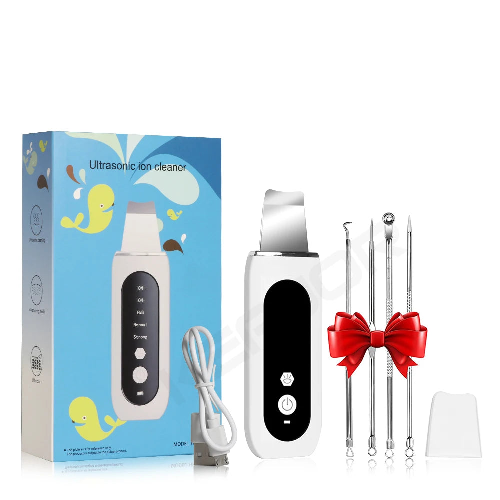 Ultrasonic Skin Scrubber Peeling Acne Blackhead Remover Ultrasonic EMS Ion Acne Pore Face Deep Cleaning Facial Shovel Cleaner