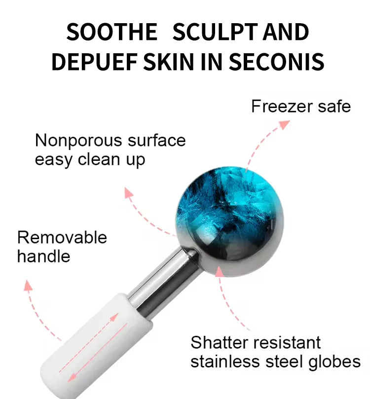 Mini 2pcs Ice Globes Stainless Steel Cryo Sticks for Face Eye Facial Cold Roller Cooling Globe for Puffiness Wrinkle Dark Circle