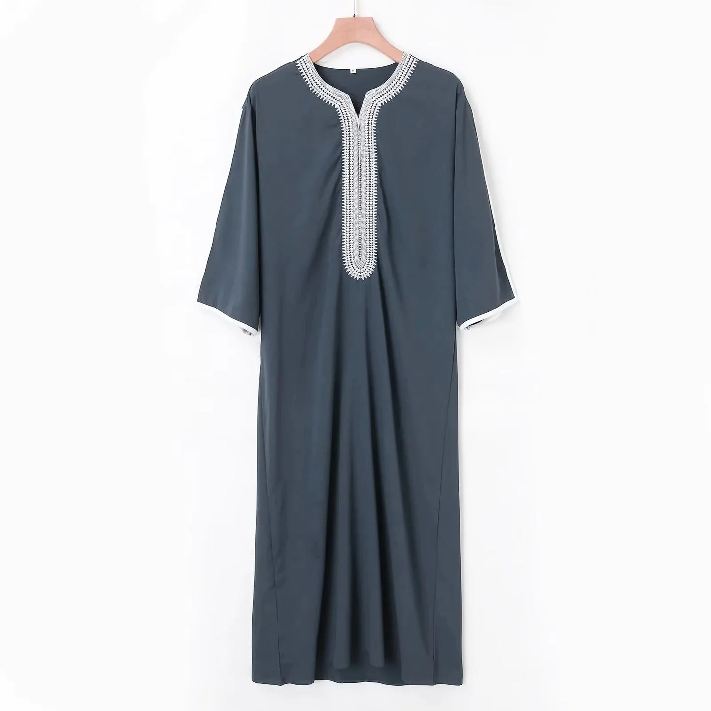 Muslim ethnic style men's long robe, Eid al Fitr formal attire, round neck embroidered men's robe, various colors men's robe