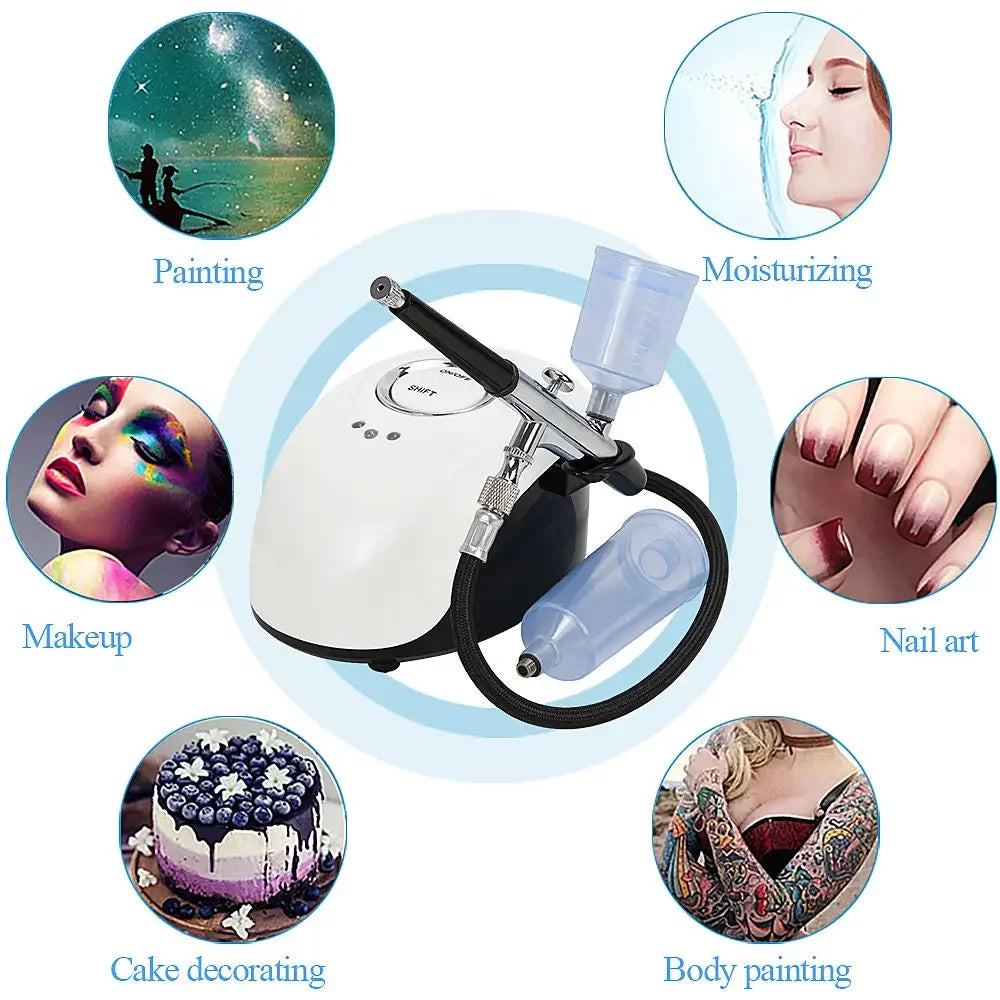 Water Injection Oxygen Machine Facial Steam Oxygen Injector Polite Compressor Set Paint Airbrush Nail Art Tattoo Nano Sprayer