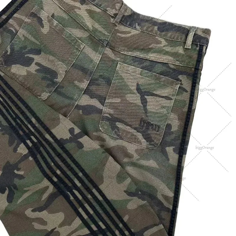 Y2K Harajuku Trendy Camouflage Fashionable Versatile Jeans Men American Street Hip-hop Casual Loose Straight Wideleg Pants Women