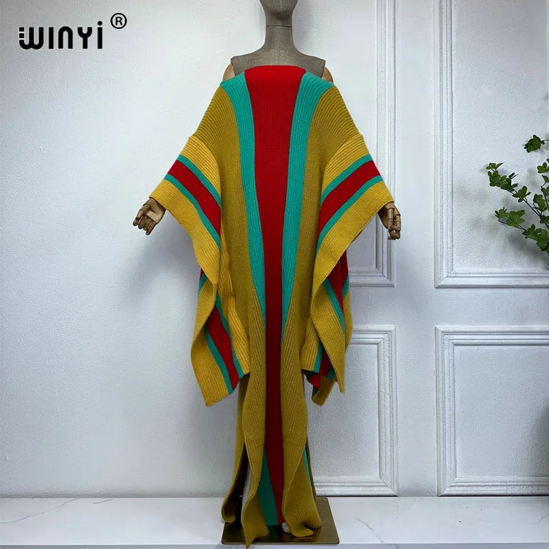 WINYI winter Knitted elastic maxi long dress Comfort Warm fashion Caftan Elegant Women winter clothes for women party dresses