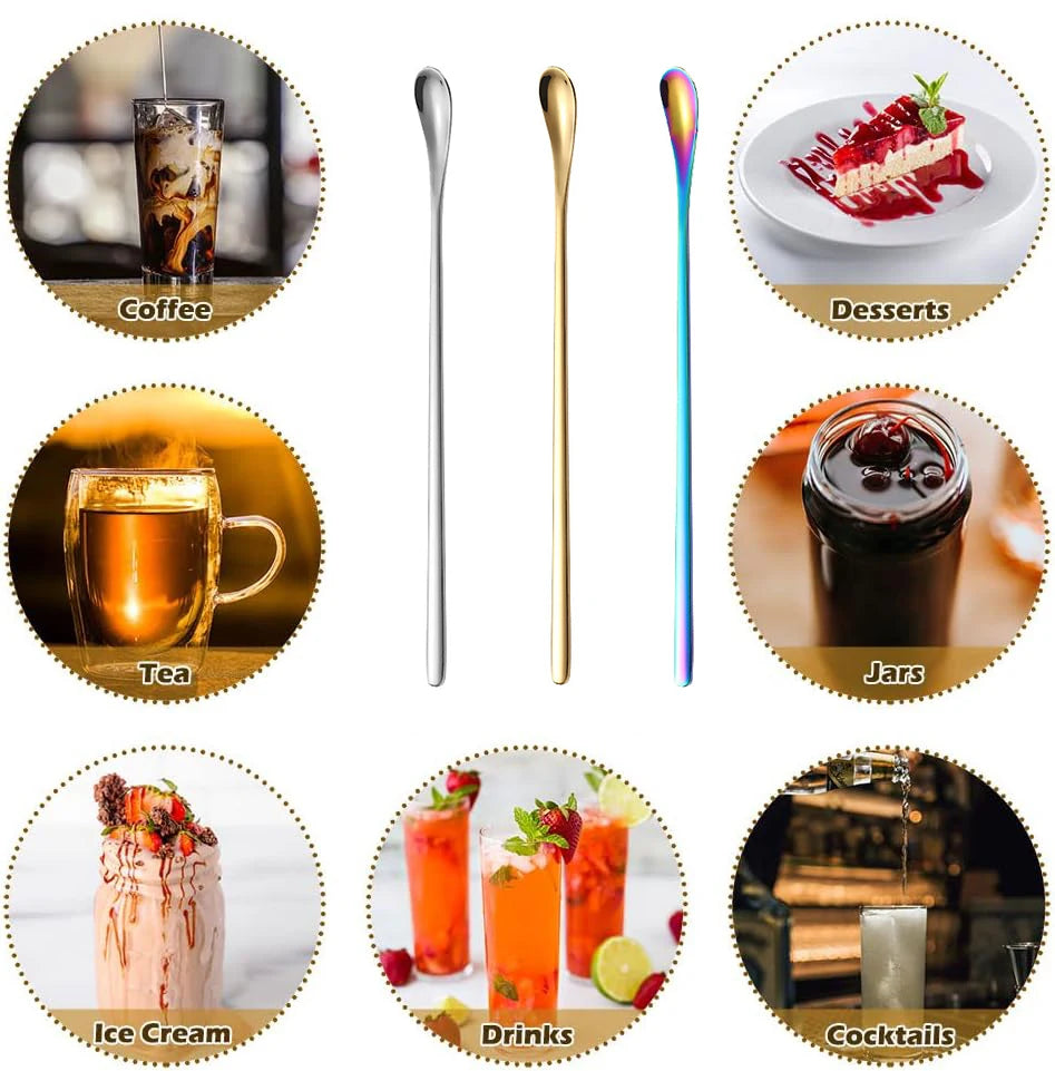 304 Stainless Steel Long Handle Stirring Spoon Coffee Tea Ice Spoon Bar Tableware Fashion Kitchen Tool Seasoning Mixing Dessert