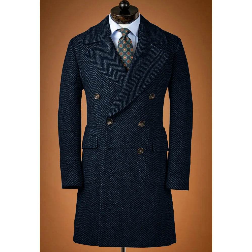 Jackets Man Men's Large Herringbone Woolen Coat Men's Autumn Clothes Comfortable and Commuting Wear Double-breasted Fashionable