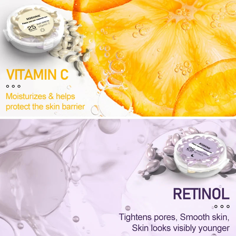 Anti Wrinkle Facial Serum Retinol Vitamin C Capsules Essence Anti-Wrinkle Firming Whitening Skin Care 50 Capsules