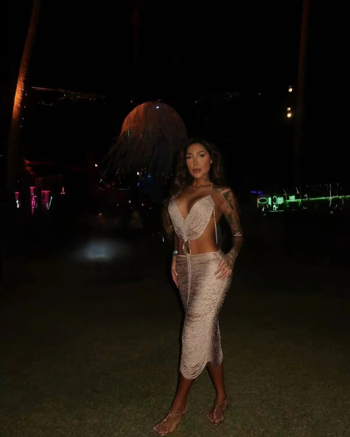 Sexy Shell Tassel Halter Long Dress Women Hollow Out Sleeveless Backless Maxi Dresses 2025 New Summer Y2K Party Club Beach Gowns