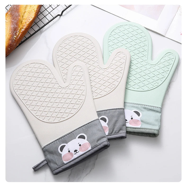 1pc Oven Silicone Gloves Anti-scald Gloves Cute Oven Mitt Heat Resistant Gloves Microwave Oven Baking Tools Kitchen Bakeware