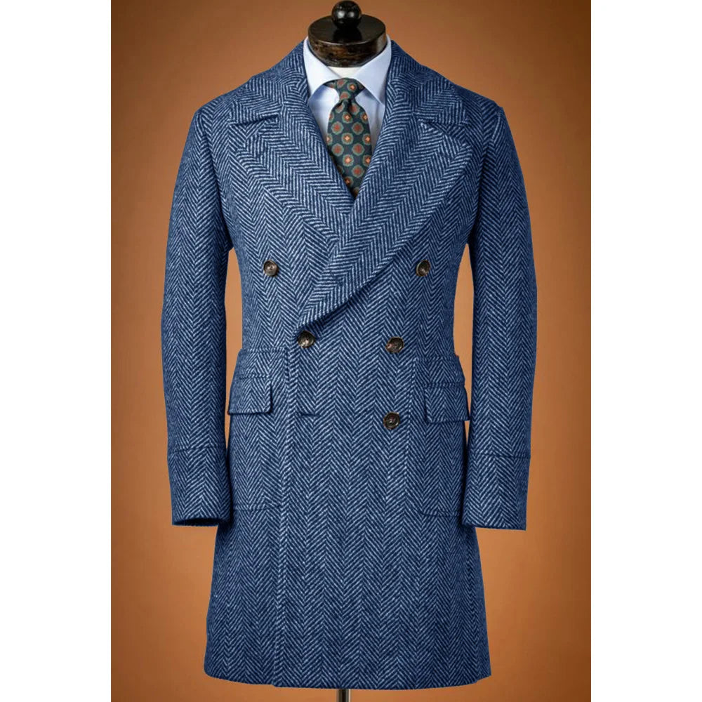 Jackets Man Men's Large Herringbone Woolen Coat Men's Autumn Clothes Comfortable and Commuting Wear Double-breasted Fashionable