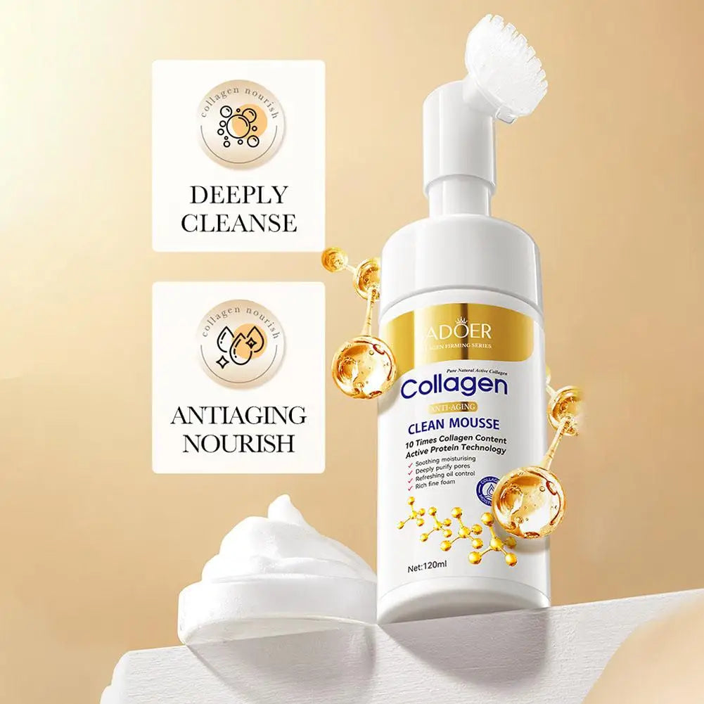 SADOER Collagen Facial Cleanser Mousse Deep Cleansing Skincare Moisturizing Firming Face Wash Foam Cleanser Skin Care Products