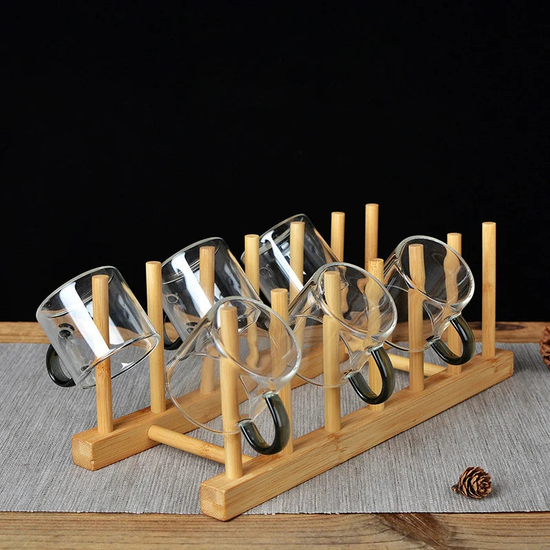 Bamboo Cups Drainer Wooden Dish Draining Rack Plates Holder Kitchen Storage Cabinet Organizer for Dish Cutting Board Pot Lid