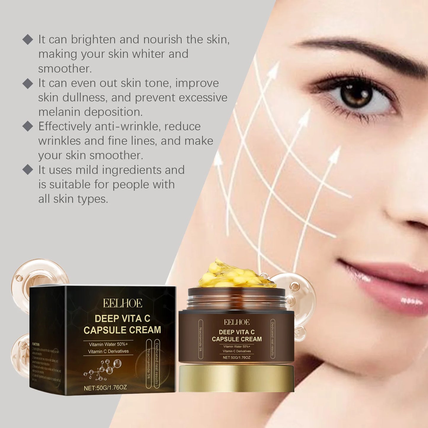 Vitamin C Capsules Facial Moisturizing Cream Melanin Removal Rejuvenate Skin Lightening Wrinkles Remover Brightening Face Cream