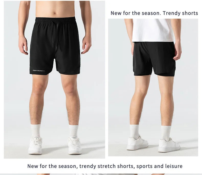 Unisex 2-in-1 Running Shorts Men's Summer New Quick Drying Breathable Active Training Exercise Jogging Cycling Loose-Fit Shorts