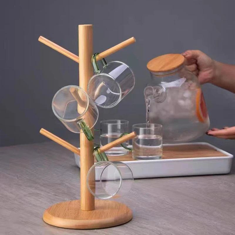 Bamboo Cups Drainer Wooden Dish Draining Rack Plates Holder Kitchen Storage Cabinet Organizer for Dish Cutting Board Pot Lid