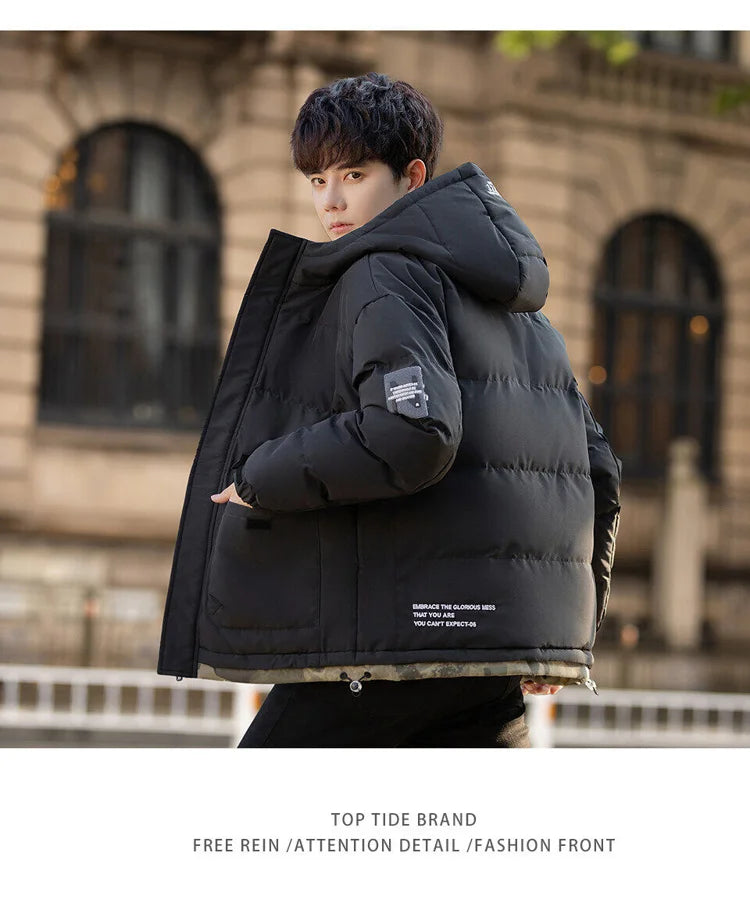 New Winter Men's Jackets Tide Korean Parkas Trend of Padded Thickened Bread Clothing Warm Couples Wear Cotton Coat