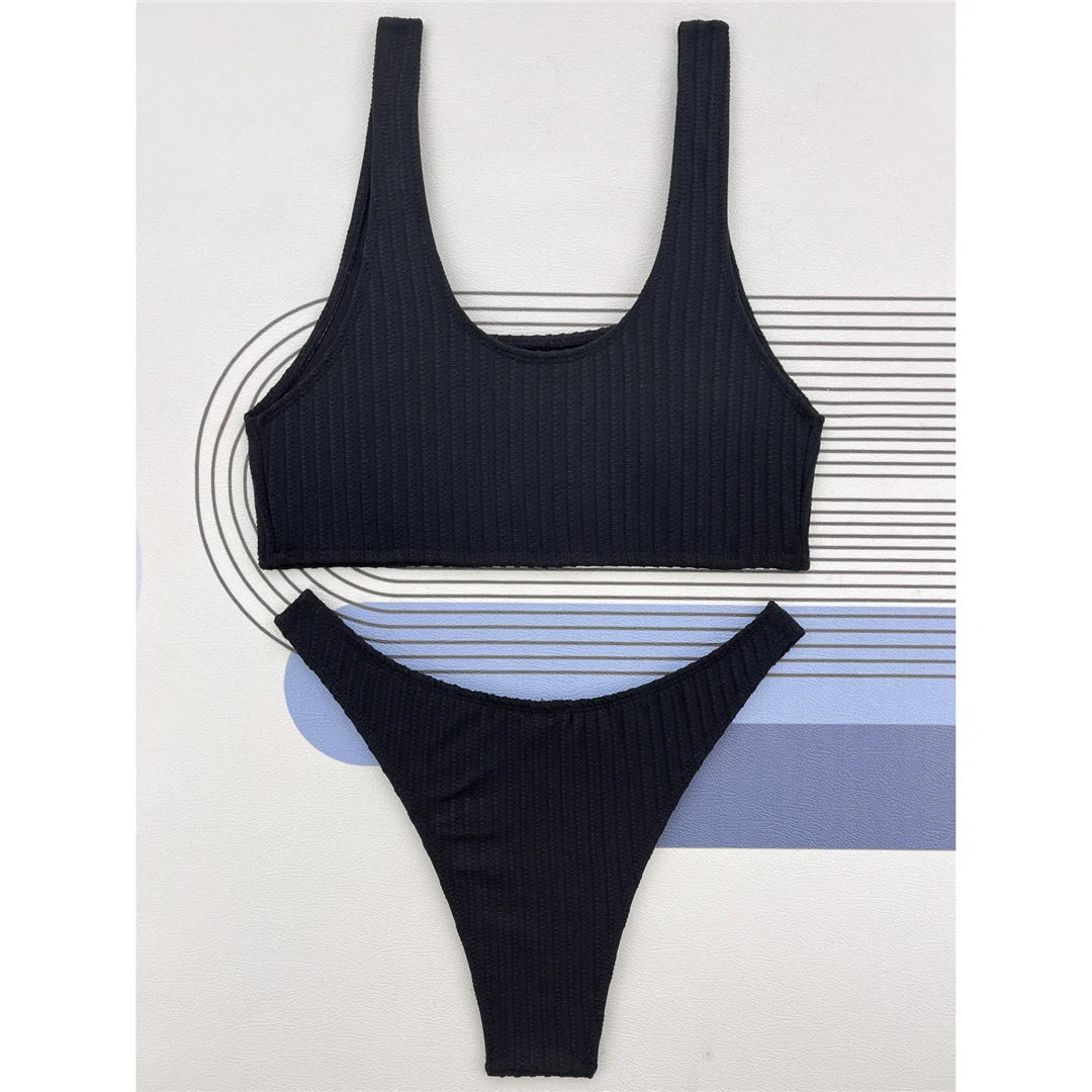 Sexy Ribbed Brazilian Padded Bikini Women Swimwear Female Swimsuit Two-pieces Bikini set Bather Bathing Suit Swim V4600