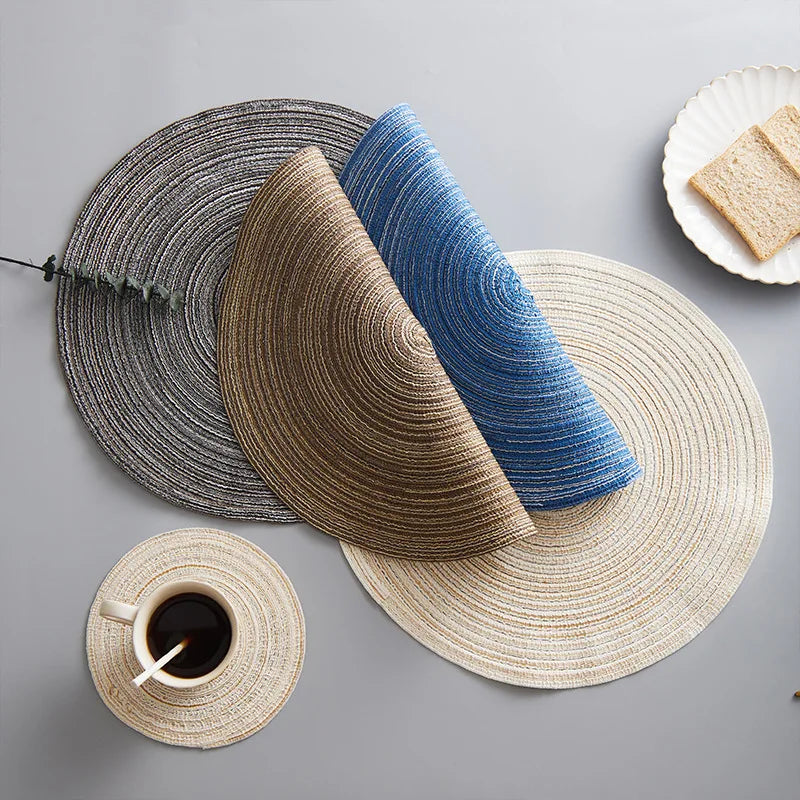 1pcs Round Table Mat Woven Ramie Placemats Anti Slip Dining Table Mats Non-Slip Tableware Bowl Pads Kitchen Drink Cup Coasters