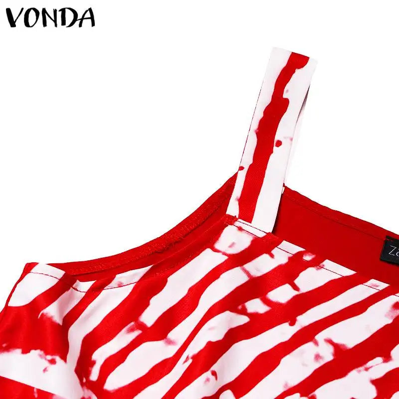Plus Size Maxi Long Dress Bohemian Sleeveless Printed Party Sundress 2024 VONDA Summer Tank Vestidos Beach Loose Casual Robe