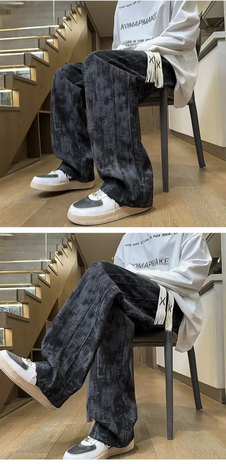 2025 New Chinese-style Spring and Summer American High Street Casual Men Tie-Dye Loose Straight Pants