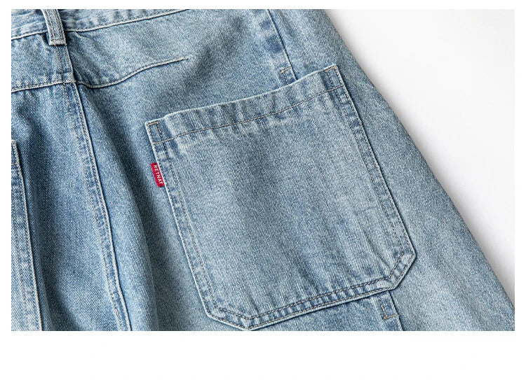 Spring Autumn Japanese Streetwear Retro Casual Denim Cargo Pants Men Clothing Loose Straight Harem Trousers Harajuku Jeans