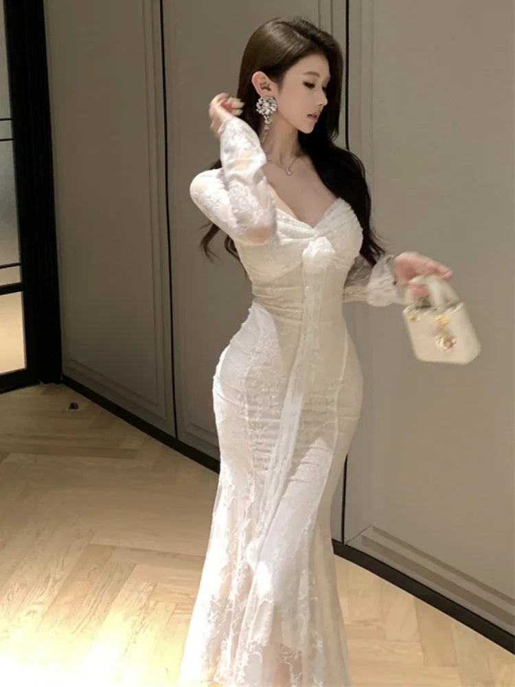 Sexy Lace Womens Dresses Summer Spring Fashion Elegant Evening Party Long Dress Birthday Prom Vestidos Female Clothing