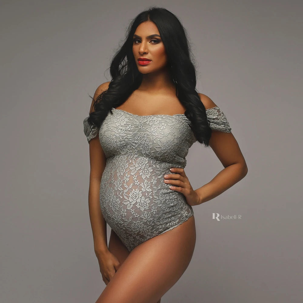 Bohemian Photo Shooting Pregnancy Dress Lace Bodysuit Tulle Long Dress Boho Style Maternity Dresses For Photo Shoot