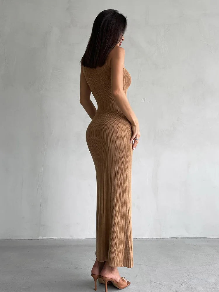 Sexy Women's Knitted Dress 2024 Spring Summer Maxi Turtleneck Sleeveless Sheath Long Dress Slim Party Bodycon Dresses for Women