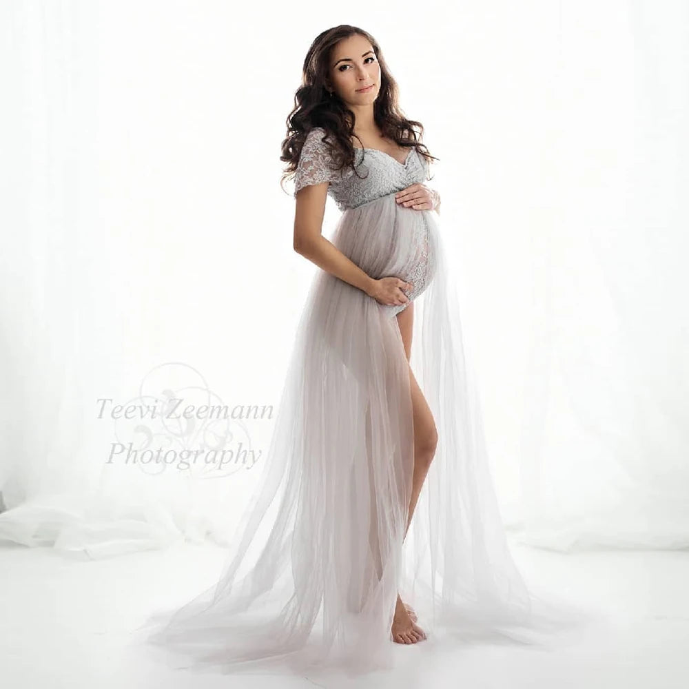 Bohemian Photo Shooting Pregnancy Dress Lace Bodysuit Tulle Long Dress Boho Style Maternity Dresses For Photo Shoot
