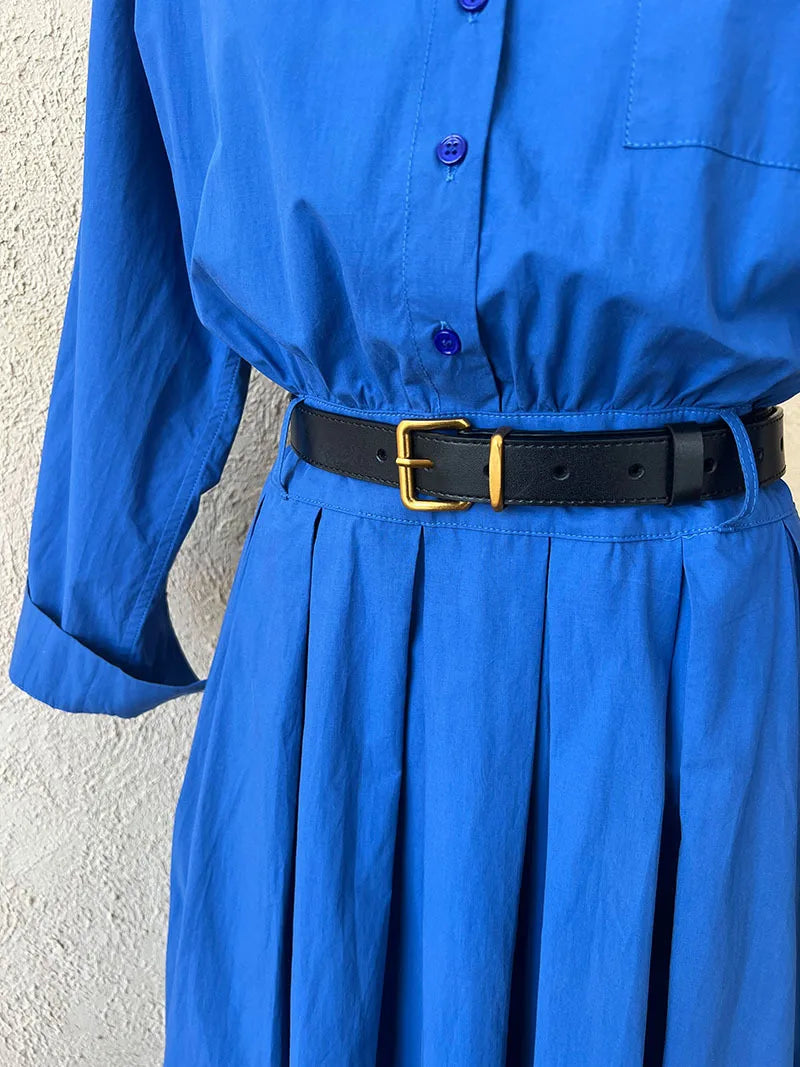 Polo‘s Collar Shirt Dress Women Spring Slimming Long Dress With A Cinched Waist Blue / Pink