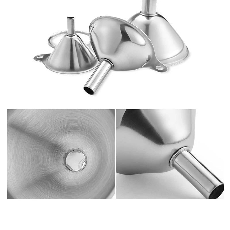 Stainless Steel Funnel Three-piece Set Mini Funnel Oil Spill Wine Spill Tool Liquid Dispenser Kitchen Funnel Set Entonnoir