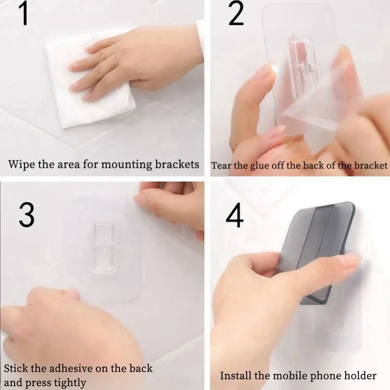 Plastic Wall-Mounted Mobile Phone Holder for Bathroom Sink and Kitchen Charging Support Bracket - Lazy Chasing Drama Phone Stand