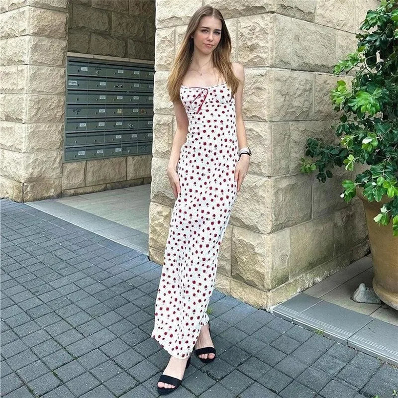 Tuularose Lace Printed Long Dress Women's Summer Sleeveless Spaghetti Strap Patchwork Long Fashion Sexy Slim 2025 Party Dresses