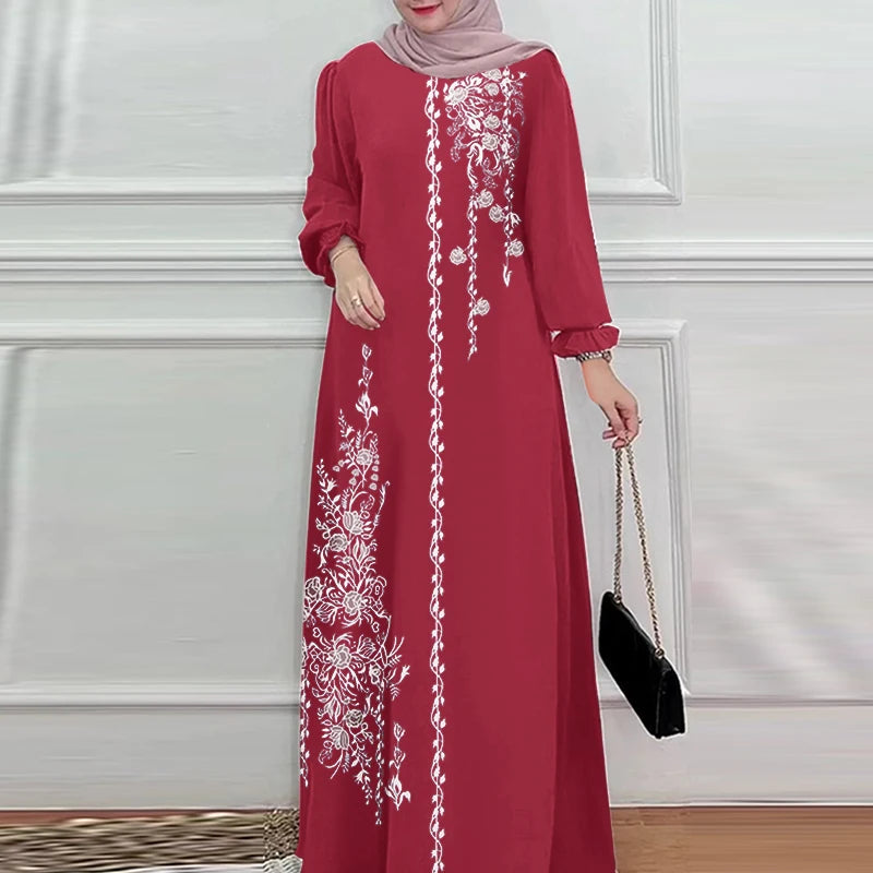 Autumn Muslim Dresses Vintage Dubai Turkey Abaya Hijab Sundress ZANZEA Women Bohemian Floral Printed Long Dress Robe Femme 2025