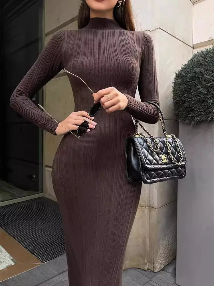 Sexy Women's Knitted Dress 2024 Spring Summer Maxi Turtleneck Sleeveless Sheath Long Dress Slim Party Bodycon Dresses for Women