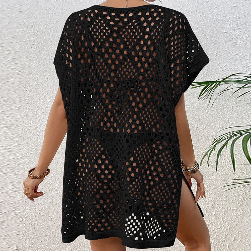 New Style Knitting Hollow Out Loose Beachwear Cover Up Women's Beach Holiday Swimsuit Sunscreen Smock Fashion Bikini Cover-Ups