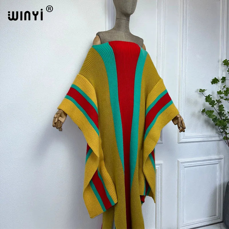 WINYI winter Knitted elastic maxi long dress Comfort Warm fashion Caftan Elegant Women winter clothes for women party dresses