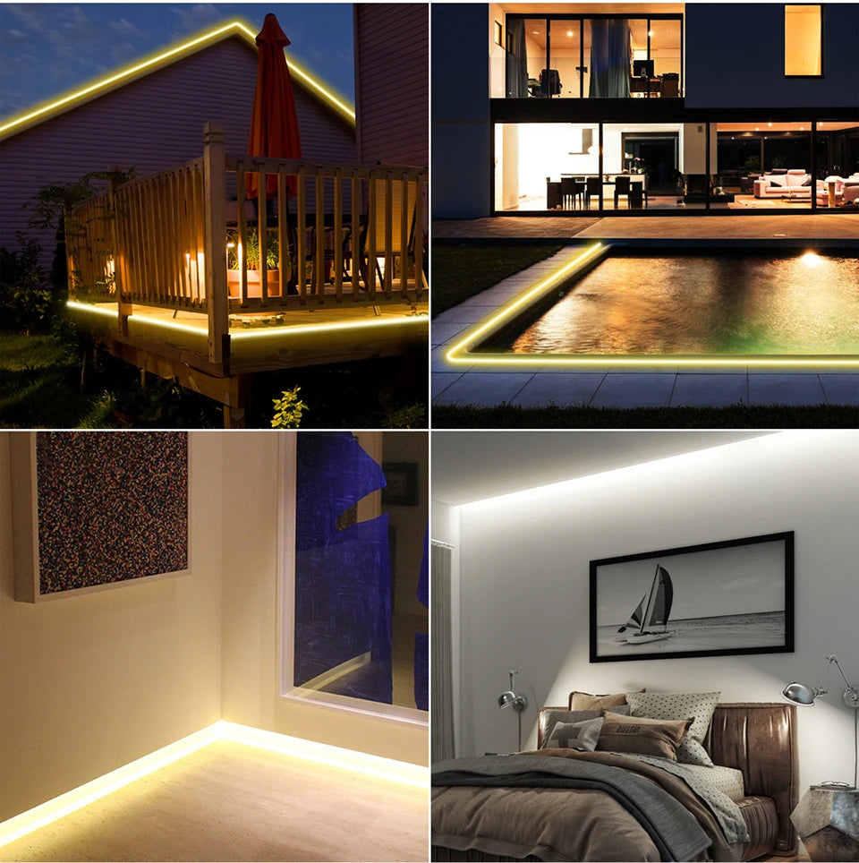 1-20m 110V 220V COB LED Strip Lights 288LEDs/m Flexible Outdoor Garden Lamp CRI RA90 Waterproof LED Tape Kitchen Cabinet Decor