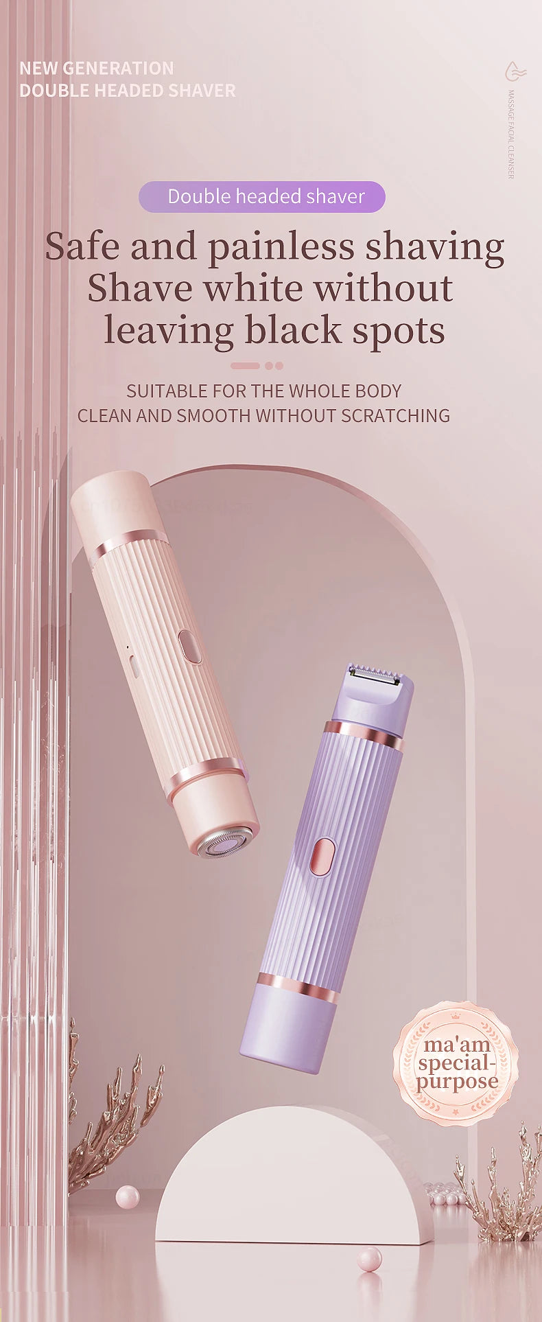 Hair Clipper Women Face Bikini Facial Body Epilator Female Leg Underarm Razors Electric Shaver Rechargeable Double Head Trimmer