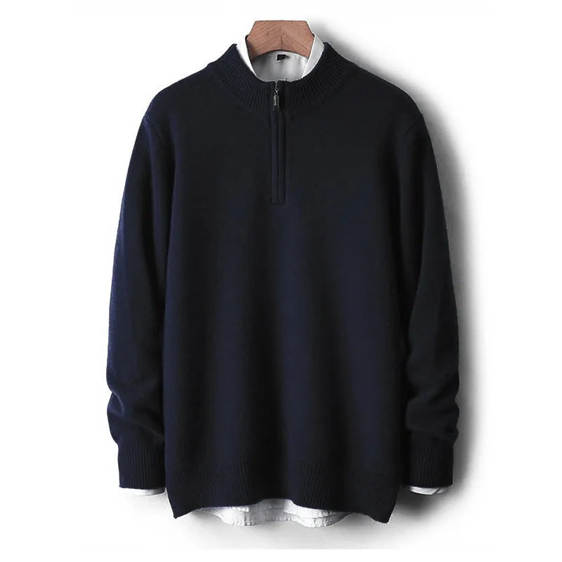 100% Soft Cashmere Men's Clothing Sweater Half-High Zipper Pullover Autumn Winter Warm Basic Knitted Jumper Pull Homme