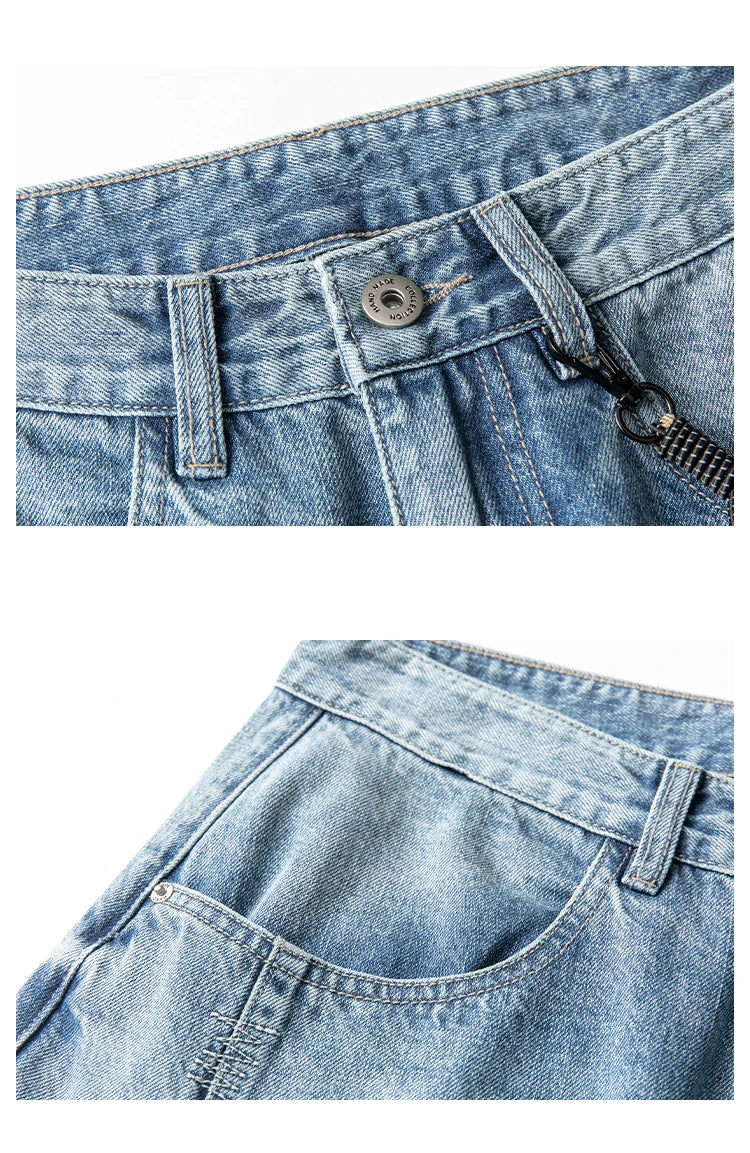 Spring Autumn Japanese Streetwear Retro Casual Denim Cargo Pants Men Clothing Loose Straight Harem Trousers Harajuku Jeans
