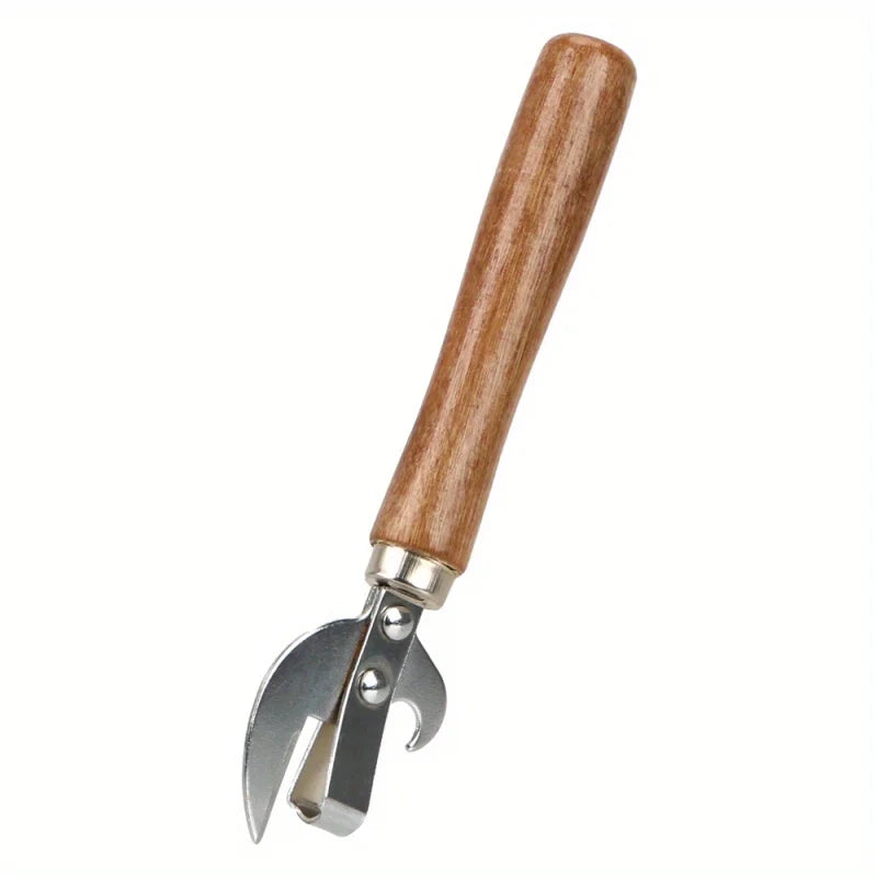 1pc, Stainless Steel Manual Can Opener with Wooden Handle - Safe and Easy to Use for Home, Kitchen, and Camping