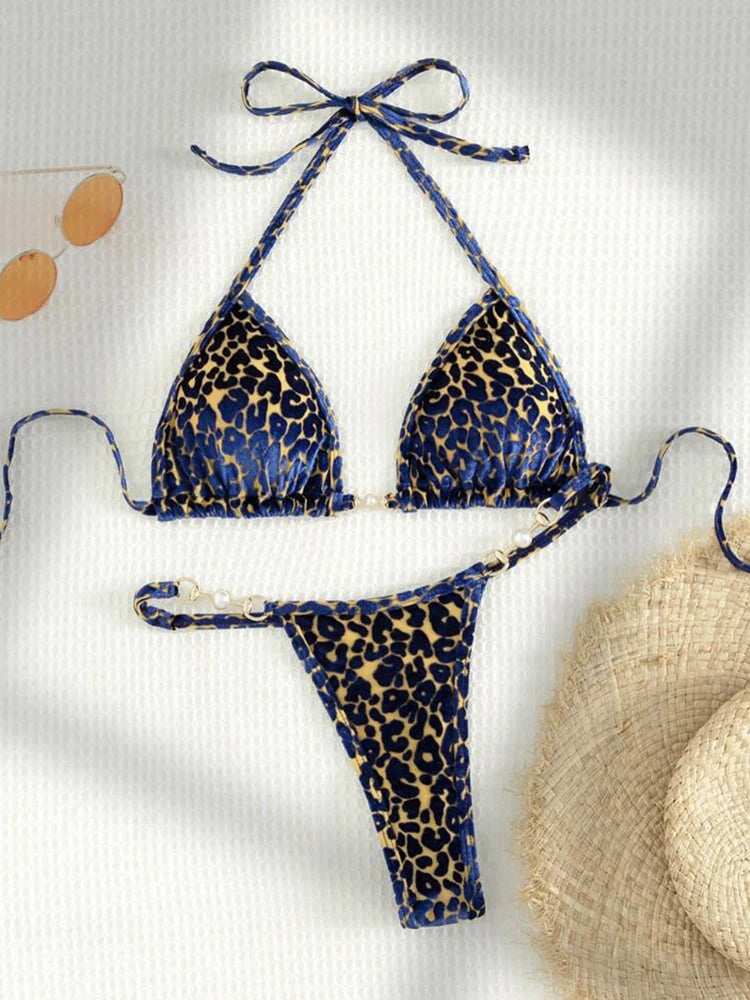 Leopard Bikinis Set Sexy Lace Up Bikini Sets Swimsuit Women Beachwear 2025 Summer Swimwear Thong Bathing Suit Beach Biquinis