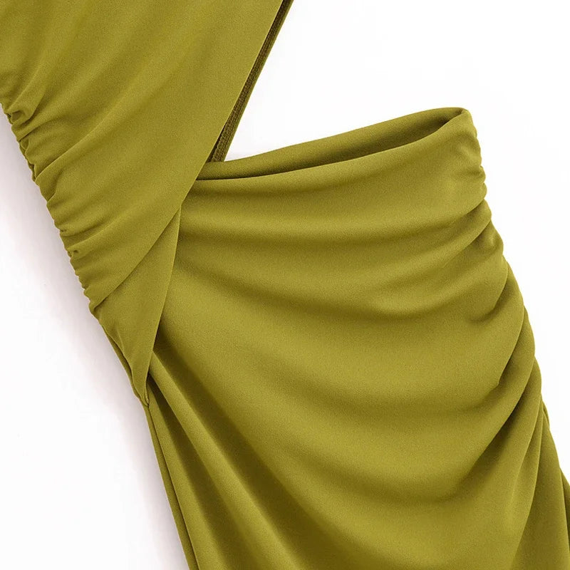 TRAF Women's Green Cut Out Midi Dress 2025 Spring Summer Sleeveless Long Dress Fashion Casual Party Evening Sexy Dress Vestidos