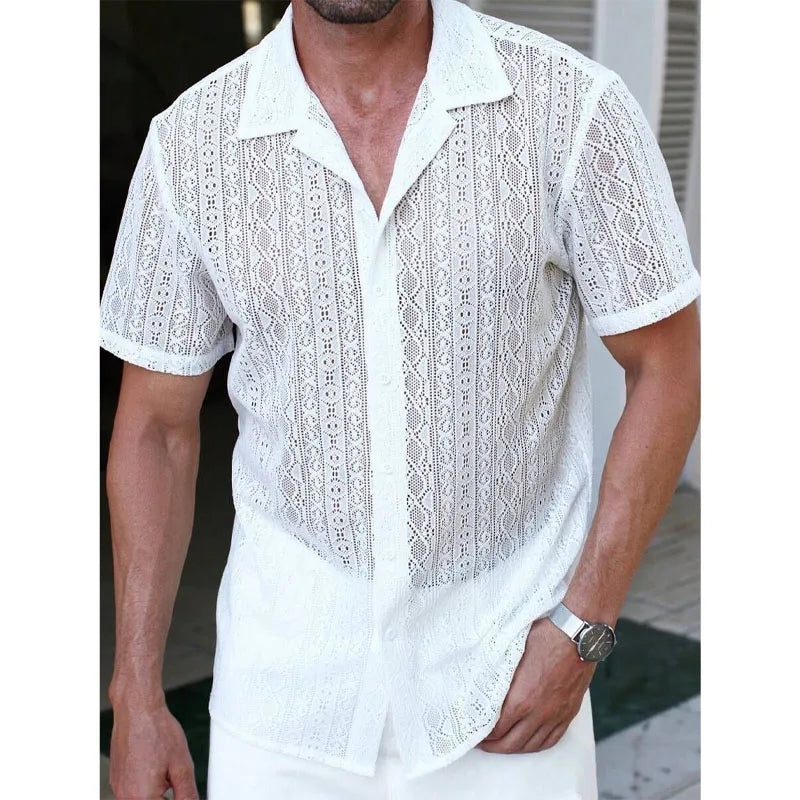 Spring Summer Men's Sexy Short-sleeved Shirt, Outdoor Leisure Beach Men's Top Shirt, Party Casual Shirt Shirts for Men