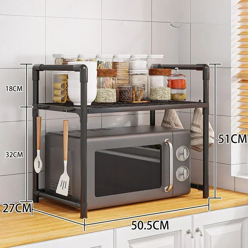 Kitchen Microwave Storage Rack Elevated Design Bilayer Countertop Shelf Organizer Oven Stand Modern Kitchen Accessories for Home