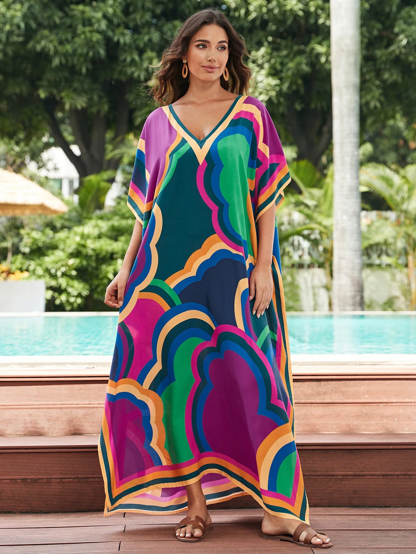 Women's Print Turkish Kaftan Bikinis Set Beachwear Bikini Cover Up Maxi Dress Bathing Suit Summer Outfit